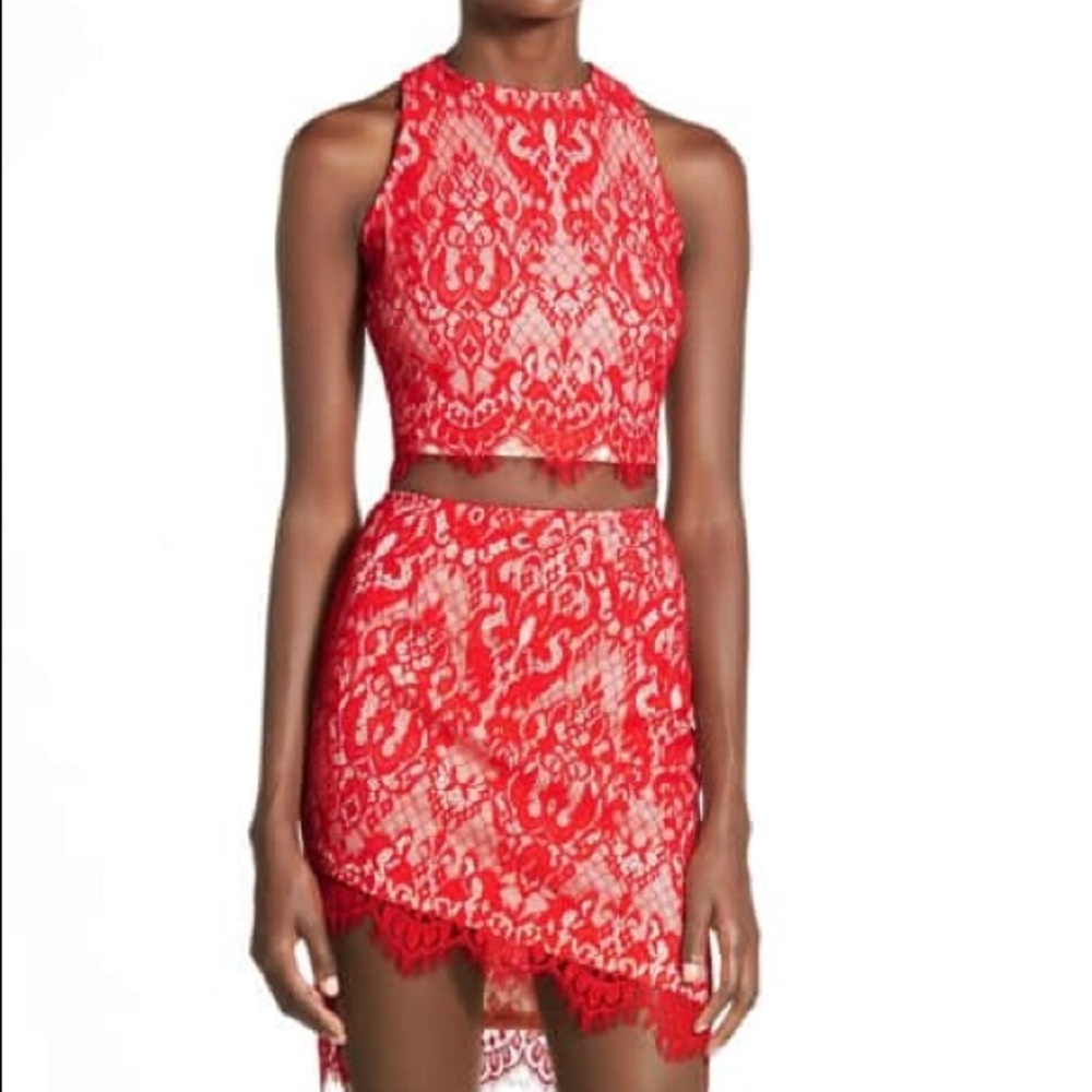 Missguided Red Lace Two-Piece Set